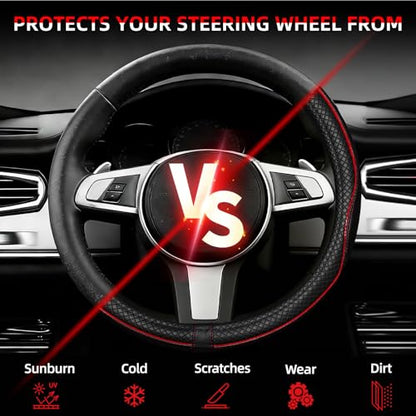 NBTEPEM Customized Auto Car Steering Wheel Cover for Toyota, Microfiber Leather Steering Wheel Covers with Anti-Slip Lining, Breathable, Safety, Soft, Sports Style (Black with Red Line) - color: Black with Red Line