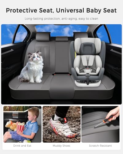 Huidasource Gray Back Seat Covers, Nappa Leather Rear Seat Covers with Ventilation Holes, Velcro Adjustable, Compatible with Seat Belts, Child Safety Seats, for Most Cars SUV Trucks, Gray - color: R# Gray, size: Back Seat Cover