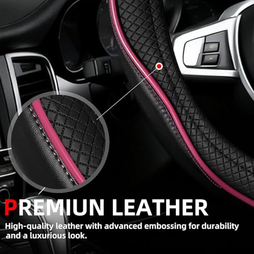 NBTEPEM Customized Auto Car Steering Wheel Cover for Toyota, Microfiber Leather Steering Wheel Covers with Anti-Slip Lining, Breathable, Safety, Soft, Sports Style (Black with Pink Line) - color: Black with Pink Line