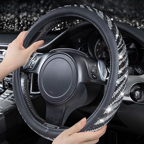 CAR PASS Bling Diamond Leather Steering Wheel Cover, with Bling Sparkly Crystal Glitter Rhinestone Universal Fit 14" 1/2-15" Car Wheel Protector Fit for Women Girl SUV,Vans,Sedans,Trucks, Zebra Print - color: Zebra Print Diamond