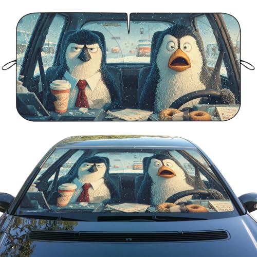 Funny Penguin Car Windshield Sunshades Cartoon Animals Winter Travel Snow Front Window Sun Shade Blocks UV Rays Sun Visor Protector for Car Sedan Truck SUV Accessories 59" X 31" - color: Funny Penguin_11, size: 59"L x 31.5"W