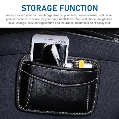 Car Seat Side Pocket Organizer, Premium PU Leather Auto Console Side Pocket, Universal Gap Bag & Pen Holder for Car, Mini Storage Pouch for Phone, Sunglass, Document and Automotive Tray(Black)