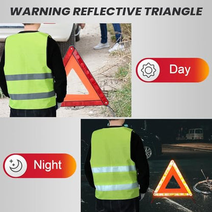 DASBET 2 Pack Emergency Warning Triangles with 1 Pack Reflective Vest, Reflective Roadside Safety Triangles with Storage Case, Foldable Warning Triangle for Vehicles Breakdown