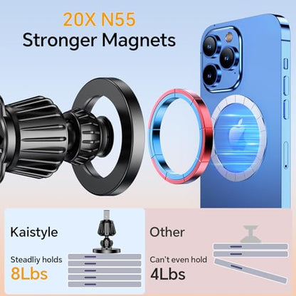 Kaistyle Phone Holders for Your Car with Metal Hook [Upgraded Strongest Magnet] Car Phone Holder for Magsafe,Air Vent Cell Phone Stand Car Mount,Magnetic Phone Mount for iPhone17 Pro Max 16 15