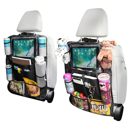 Car Seat Organizer With Touch Screen Tablet Holder And Multiple Pockets Waterproof Car Accessories Heavy Duty Oxford Fabric Backseat Car Organizer Protectors Kick Mats for Kids Toddlers - 2 Packs