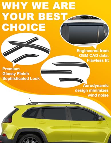 6-pcs Low-Profile Window Rain Guard for 2014-2023 Jeep Cherokee Rain Guards Side Window Visors Extra-Thick Vent Visor Window Deflectors Tape-on Vent Shades Car Accessories - size: Fit for 2014-2023 Jeep Cherokee