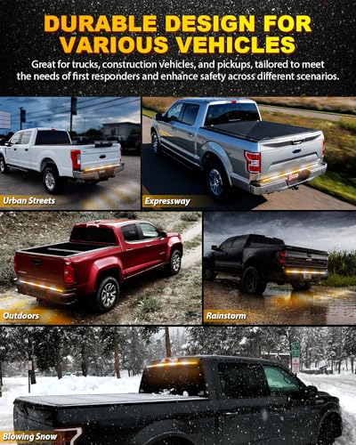 LUMENIX 49" Inch Strobe Light Strips, Back Window | Tailgate White Amber Warning Emergency Flashing Safety Double Row LED Strip Flexible Lights Bar w/Controller for Tow Work Trucks Vehicles SUV - 1PC - color: White Amber