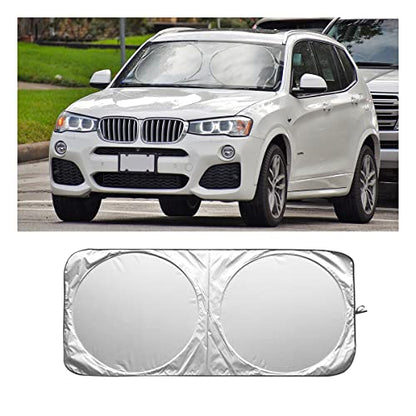 Foldable Windshield Sun Shade, Bonus Steering Wheel Sun Shield to Block UV Rays Keep Your Vehicle Cooler, Easy to Use Car Interior Accessories (Large) - size: 59"x31.4"/1PCS