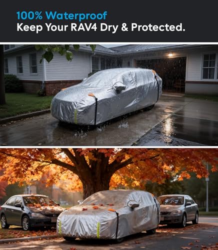 Wigoo Toyota RAV4 Car Cover 1996-2026, Custom Fit Waterproof All Weather Outdoor Full Exterior SUV Cover, Windproof Rain Sun UV Snow Dust Protection, Paint-Safe Lining, Door Zipper, RAV4 Accessories - size: For Rav4 (1996-2026)