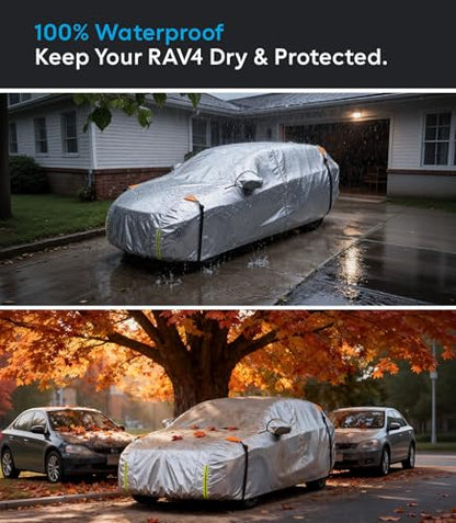 Wigoo Toyota RAV4 Car Cover 1996-2026, Custom Fit Waterproof All Weather Outdoor Full Exterior SUV Cover, Windproof Rain Sun UV Snow Dust Protection, Paint-Safe Lining, Door Zipper, RAV4 Accessories - size: For Rav4 (1996-2026)