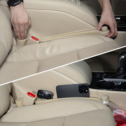 Givifive Car Seat Gap Filler Set of 2, Soft Foam Multifunctional Seat Side Gap Filler with Organizer & Hook Function, 3in1 Gap Stopper Universal Fit Car SUV Truck Fill The Gap Between Seat & Console - color: Beige, size: Most Cars – Standard