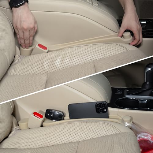 Givifive Car Seat Gap Filler Set of 2, Soft Foam Multifunctional Seat Side Gap Filler with Organizer & Hook Function, 3in1 Gap Stopper Universal Fit Car SUV Truck Fill The Gap Between Seat & Console - color: Beige, size: Most Cars – Standard