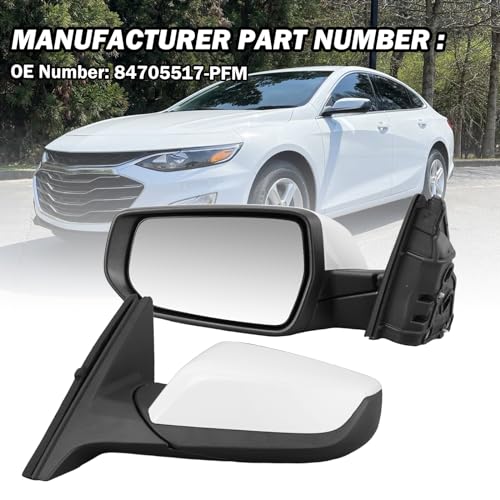 Driver Side View Mirror Compatible with Chevy Malibu 2016 2017 2018 2019 2020 2021 2022 Non Heated Without Signal Light Manual Folding LH(White) - color: 3Pins-WT, size: Left Driver Side