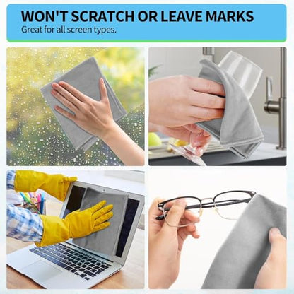 Microfiber Cleaning Cloth - 6 Pack Glasses Cleaning Cloth, 16" x 14" Window Cleaning Rags, Streak Free Lint Free Polishing Cloths Wipes for Eye Glass, Stainless Steel, Windshield, Grey - color: Grey, size: 6 Pk-16" X 14"