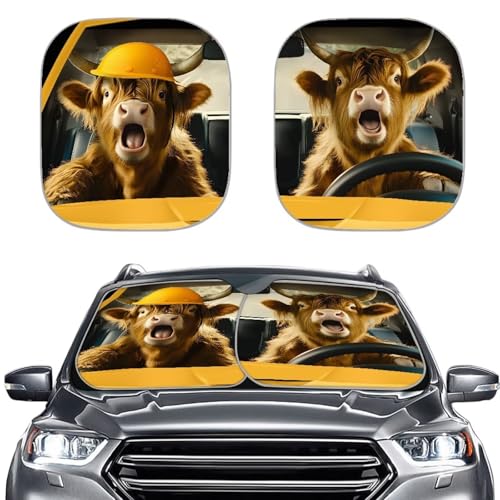 Cow Print Car Front Windows Sunshade 2 Pieces Set Automotive Windshield Sunshade Car Interior Accessories for Summer Foldable Reflective Auto Shade - color: Cow