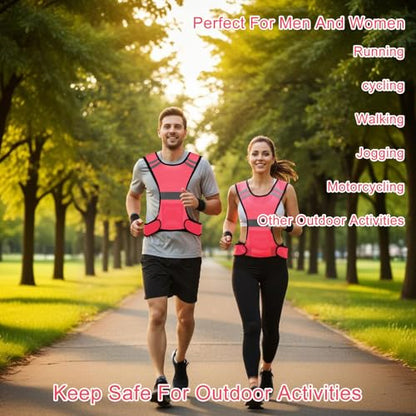 Ptwola Reflective Running Vest High Visibility Running Gear with Large Pocket Night Lightweight Reflective Safety Vest - color: Pink