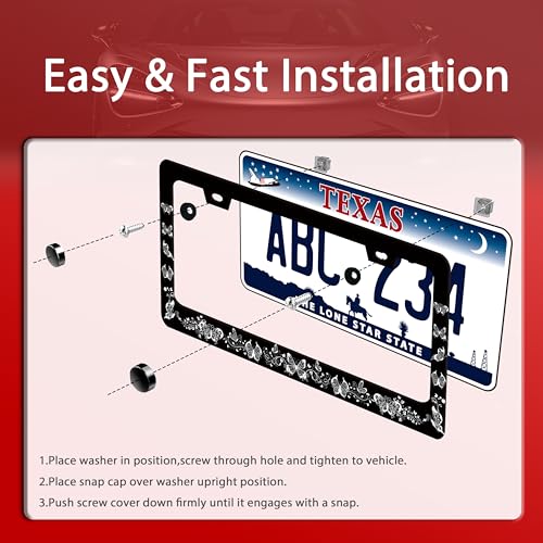 Butterfly License Plate Frame Beautiful Black White Butterflies License Plate Funny Auto Accessory Bracket Stainless Steel License Plate Frames 6.3 x12.3 Inch - color: Black White Butterfly