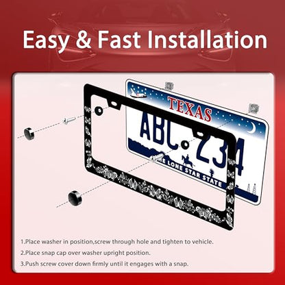 Butterfly License Plate Frame Beautiful Black White Butterflies License Plate Funny Auto Accessory Bracket Stainless Steel License Plate Frames 6.3 x12.3 Inch - color: Black White Butterfly