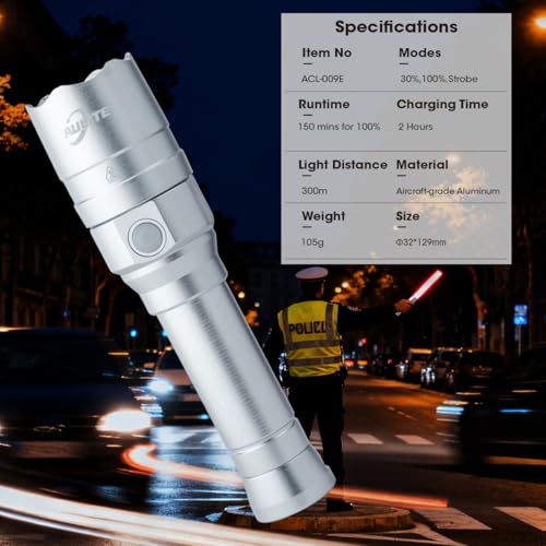Small Safety Wand Flashlight for Traffic,Car,Emergency, USB C Rechargeable Torch with Working | Red Lights - color: Silver