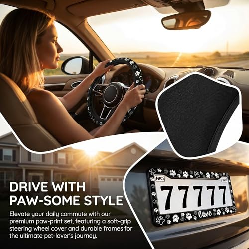 Paw Print License Plate Frame Love Dog Paw Print Steering Wheel Cover Funny Cars Decor Aluminum Fits Us Ca Car Vehicles - color: Dog Paw