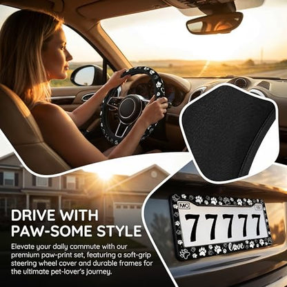 Paw Print License Plate Frame Love Dog Paw Print Steering Wheel Cover Funny Cars Decor Aluminum Fits Us Ca Car Vehicles - color: Dog Paw