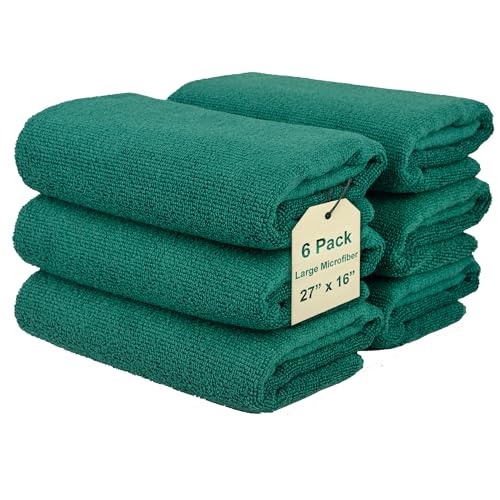 Cleaning Washcloth Towels - Large 27" x 16" Microfiber Rags - Highly Absorbent, Lint Free Streak Free for House, Kitchen, Car, Window Detailing Reusable Shop Towels (6-Pack, Forest Green) - color: Forest Green