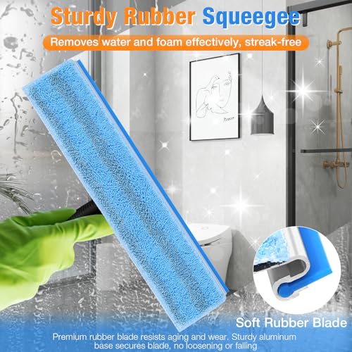Window Squeegee for Home Window Cleaning – Squeegee and Microfiber Window Scrubber, Glass Squeegee for Shower Glass Door,Mirror,Car Windshield,Bathroom,Household Window Cleaner Tool,13.8",Blue