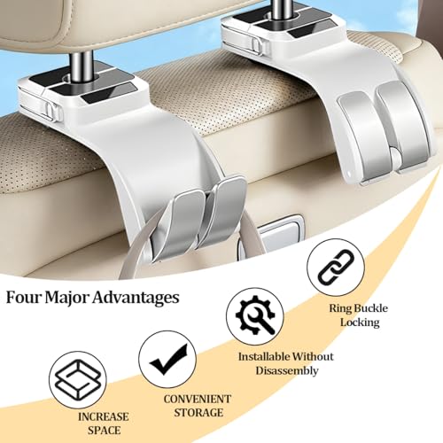 SWPHRT Car Seat Headrest Hook, Multifunctional Vehicle Backseat Storage Hanger for Purse Handbag Hat, Automotive Seat Back Bag Groceries Holder Hook, Universal for Truck SUV Sedan (White) - color: White