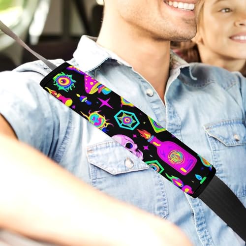Fashion 2PCS Car Belt Covers, Goth Gothic Skull Mushroom Magic Witch Witchy Protect Your Shoulders Car Safety Seat Belt Strap - color: Color845