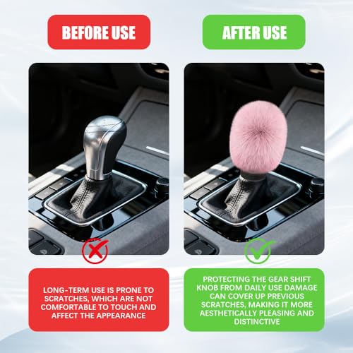 2PCS Plush Car Gear Shift Knob Cover & Handbrake Cover, Shift Knob Protector, Soft Fluffy Gear Handbrake Protective Sleeves, Shifter Lever Brake Handle Warm Plush Set for Cars (Dark Pink) - color: Dark Pink