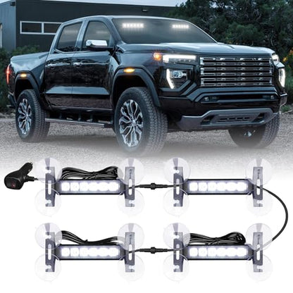 4X 6.1 inch Emergency Strobe Lights White 24 LED Hazard Warning Flashing Safety Dash Front/Rear/Side Windshield Deck Split Lights for Construction Vehicles Tow/Plow Work Trucks - color: White