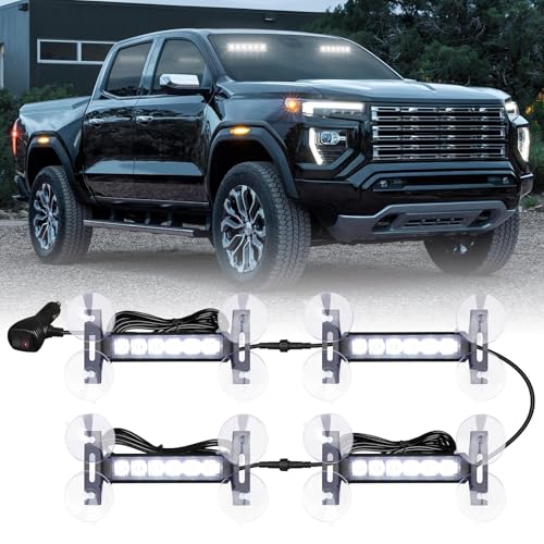 4X 6.1 inch Emergency Strobe Lights White 24 LED Hazard Warning Flashing Safety Dash Front/Rear/Side Windshield Deck Split Lights for Construction Vehicles Tow/Plow Work Trucks - color: White