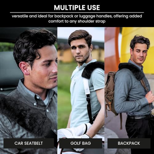 Andalus Genuine Sheepskin Car Seat Belt Cover Pad – Soft Fuzzy, Comfy Fluffy Seatbelt Covers, Shoulder Pad Neck Cushion Protector, Car Accessories for Woman, Man, Girl (Carbon Black, 2-Pack) - color: Carbon Black