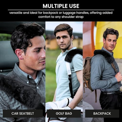 Andalus Genuine Sheepskin Car Seat Belt Cover Pad – Soft Fuzzy, Comfy Fluffy Seatbelt Covers, Shoulder Pad Neck Cushion Protector, Car Accessories for Woman, Man, Girl (Carbon Black, 2-Pack) - color: Carbon Black