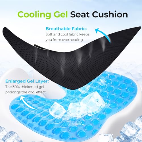 AUVON Multi-Layer Gel Seat Cushion for Ideal Support & Softness, Cooling Memory Foam Office Chair Cushion for Hemorrhoid, Sciatica & Tailbone Pain Relief, Anti-Slip Back Seat Pillow