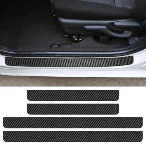 Auprite Black Carbon Fiber Universal Car Door Sill Protector, 4Pcs, Anti-Scratch, Magnetic, TPU Material