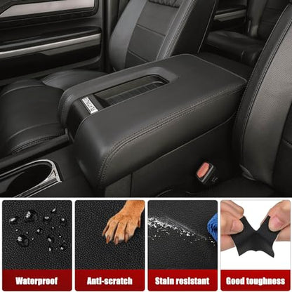 Car Center Console Cover Replacement for Toyota Tundra 2014 2015 2016 2017 2018 2019 2020 2021, Vinyl Leather Armrest Uhpholstery, Anti-Scratch, Black (Leather Part Only) - color: Black