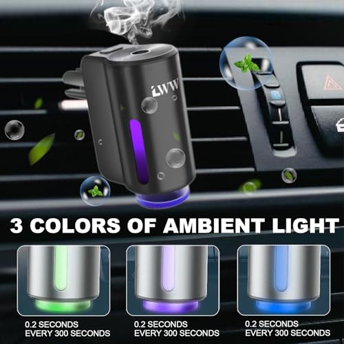 Car Air Freshener Diffuser, Portable Intelligent Car Aroma Diffuser with 3 Adjustable Modes, Rechargeable Car Aromatherapy Machine,Travel Essentials Gifts for Women Men, Long-Lasting (10Scents) - color: Black and Red