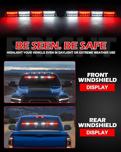 HLauto 604N Emergency Dash Strobe Lights: 2x16.8 inch Red White Security Light w/Take Down, 48 LED Safety Flashing Warning Hazard Interior Windshield Light Bar for Trucks Vehicles - color: #06 Red / White
