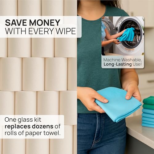 Claro 2 Step Glass Cleaning Cloth 8-Pack – Green Wet & Blue Dry Microfiber Towels Cleaning for Windows, Mirrors & Glass - Streak and Lint Free Cloth for Home, TV, Shower - Machine Washable - style: Glass Cleaning Cloths Pack