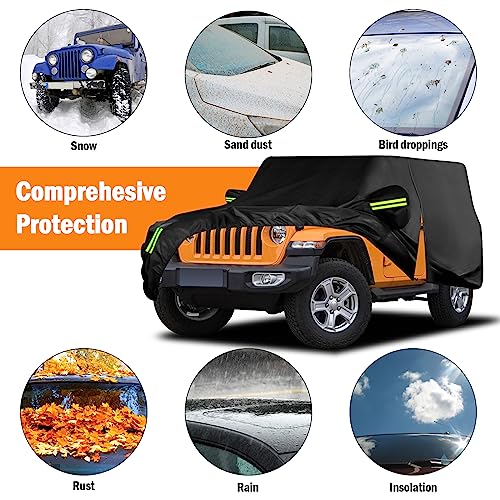 Waterproof Car Cover for Jeep Wrangler 2 Door 1987-2025 JK JL CJ YJ TJ Outdoor Sun Rain Snow Hail Protection with Driver Door Zipper - size: Custom Fit Jeep Wrangler 2 Door