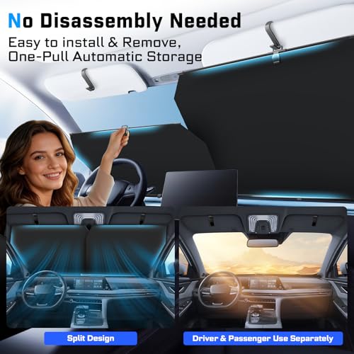 KUST Upgraded 2 Pack Retractable Automotive Sunshade Car Window Sunshades (Not fit for Truck), Adjustable Auto Thickened Sunshade, Car Accessories for All Season, Black and Silver, Blocks UV Rays - size: Universal Automatic Sunshades