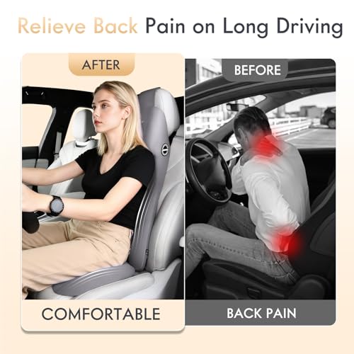 FLORICH Car Seat Cushion with Neck Pillow Lumbar Support Kit Memory Foam Seat Cushion for Car Ergonomic Back Support Headrest for Driving Car Seat Pillow Back Sciatica Tailbone Pain Relief, Gray