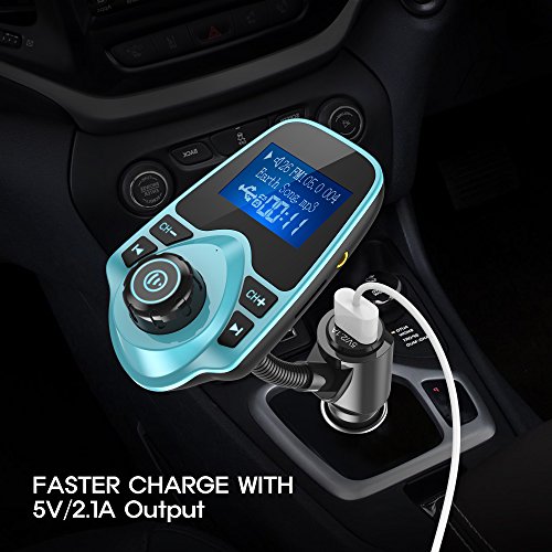 Nulaxy Bluetooth Car FM Transmitter Audio Adapter Receiver Wireless Hands-Free Car Kit W 1.44 Inch Display (F-Green) - color: Green