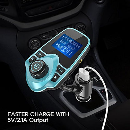 Nulaxy Bluetooth Car FM Transmitter Audio Adapter Receiver Wireless Hands-Free Car Kit W 1.44 Inch Display (F-Green) - color: Green