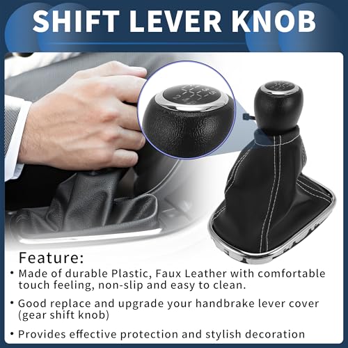 6 Speed Manual Gear Shifter Knob with Cover, Gearbox Stick Shifter Lever Knob for Chevrolet Cruze 2010-2015 Plastic Faux Leather Black White, 1 Pc