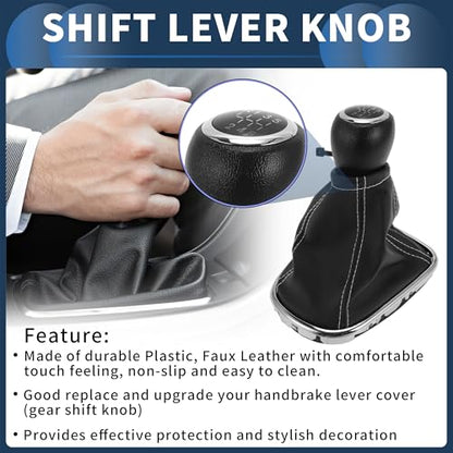 6 Speed Manual Gear Shifter Knob with Cover, Gearbox Stick Shifter Lever Knob for Chevrolet Cruze 2010-2015 Plastic Faux Leather Black White, 1 Pc