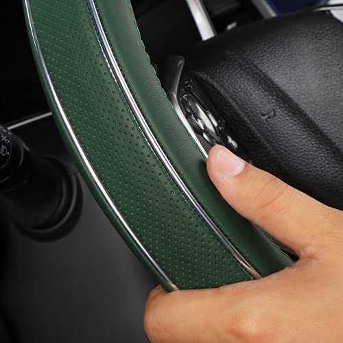 ALEMODR Green Leather Steering Wheel Cover Fiber Strip Car Steering Wheel Cover Universal 15 inch - color: Green