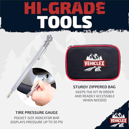 Vehiclex Tire Repair Kit for Plug and Patch with Aluminum Handled Tools - Emergency Kit in Zippered Bag for Car, Motorcycle, ATV, Tractor, Lawn Mower - size: Compact Metal kit