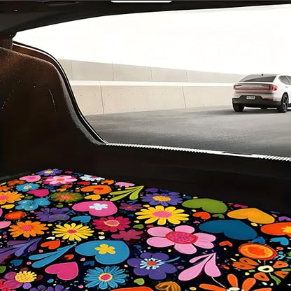 Universal Car Trunk Mat 29" x 39", Vibrant Flowers Love All Weather Durable Cargo Mat Protector for SUV, Truck, Van | Stylish Cargo Liner Cover Leopard Print Car Accessories - color: Vibrant Flowers Love